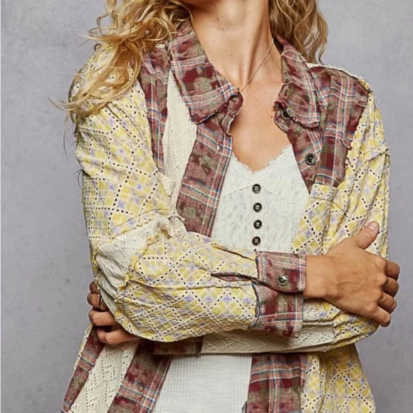 NWT POL Plaid Patchwork Jean Jacket Sizes Small Medium Large - Picture 2 of 5